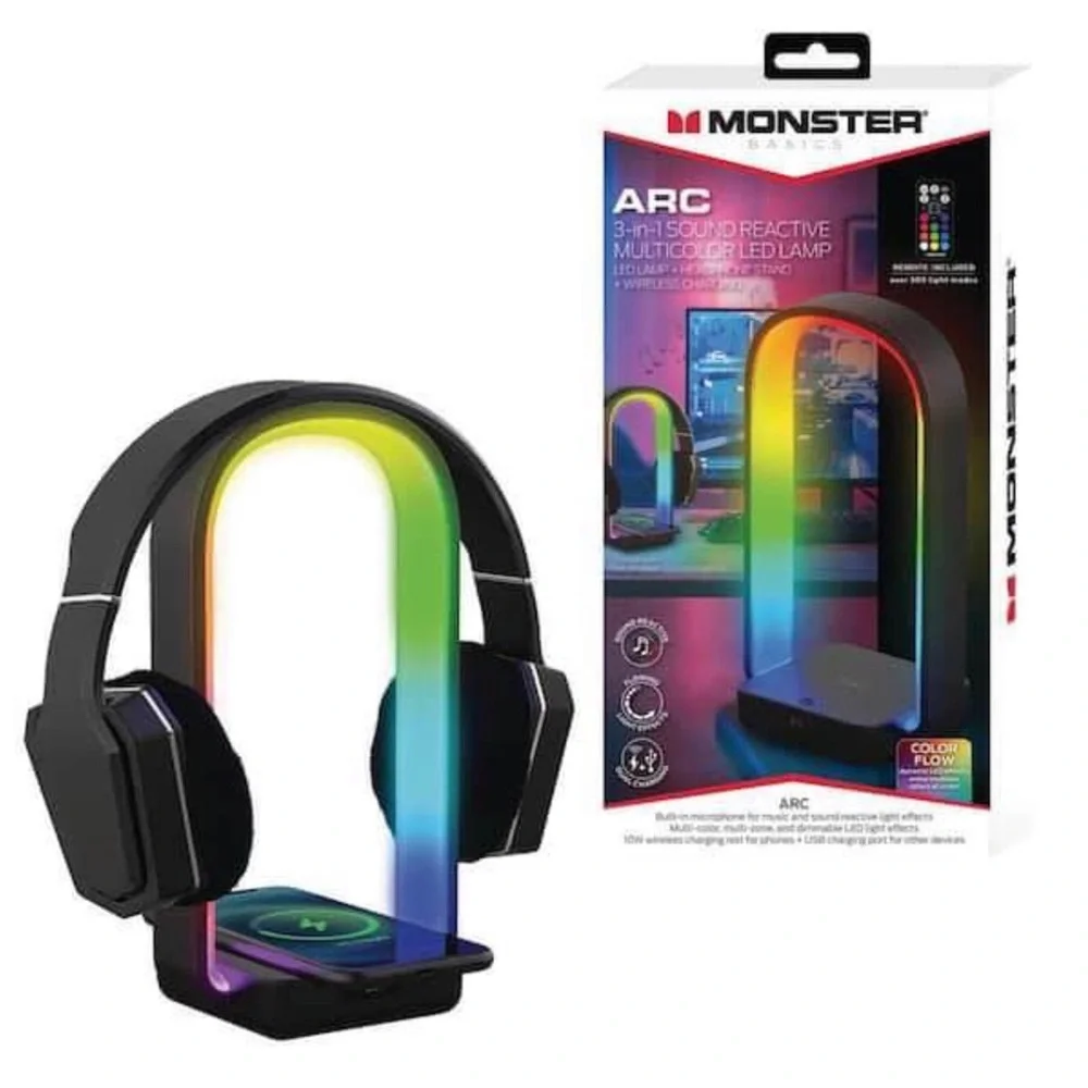 3-In-1 Sound Reactive Multi-Color Arc LED Lamp/Headphone/2 Charging Options - Picture 2 of 5